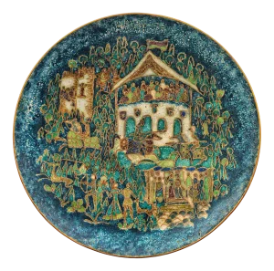 Cloisonne and Blue Enamel Bronze Dish with Jousting Scene attributed to Walter Lochmüller, 1970s