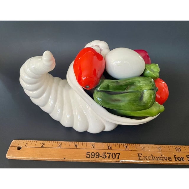 1960s Vintage Ceramic Cornucopia With Vegetables – Midcentury Thanksgiving Harvest Centerpiece For Sale - Image 5 of 7