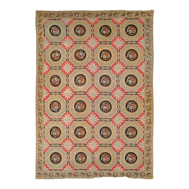Galerie Shabab Collection Early 20th Century Antique English Needlepoint Large Carpet For Sale