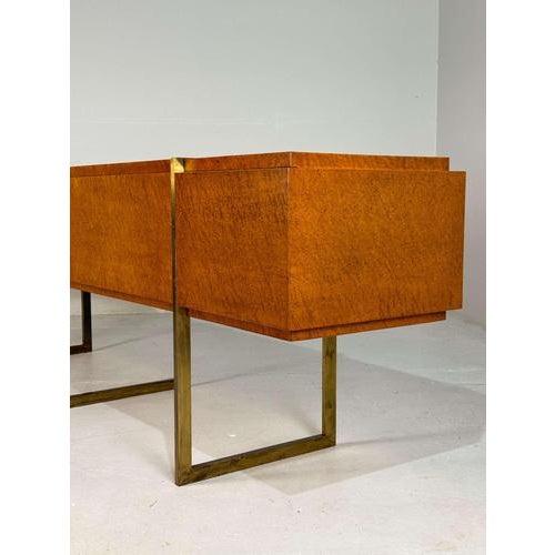 Metal Mid-Century Burlwood and Brass Sideboard For Sale - Image 7 of 15