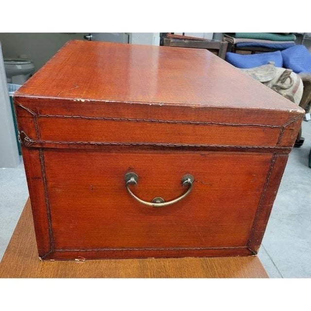 Mid 19th Century Antique Red Chinese Leather Trunk For Sale - Image 5 of 12