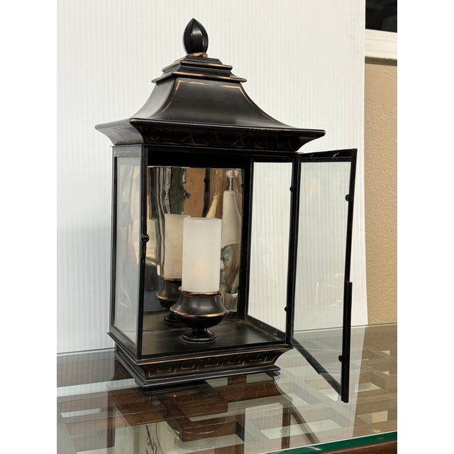 Pagoda Burnished Metal Wall Sconce, Large For Sale - Image 10 of 12