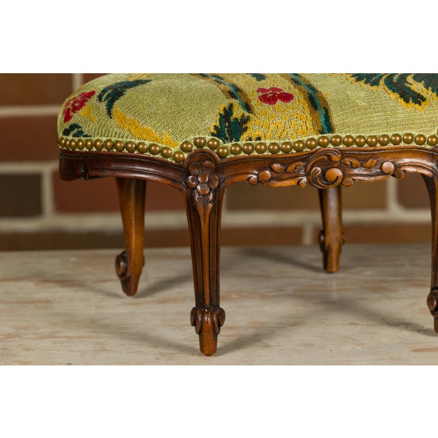 French Louis XV 19th Century Carved Walnut Footstool with Tapestry Upholstery For Sale - Image 10 of 11