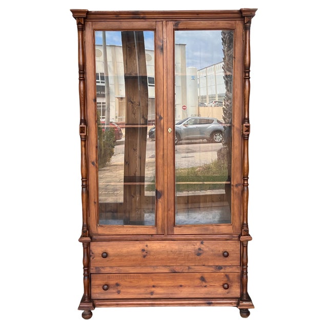 20th Century Large Cupboard or Bookcase with Glass Vitrine, Pine, Spain Restored For Sale - Image 15 of 18