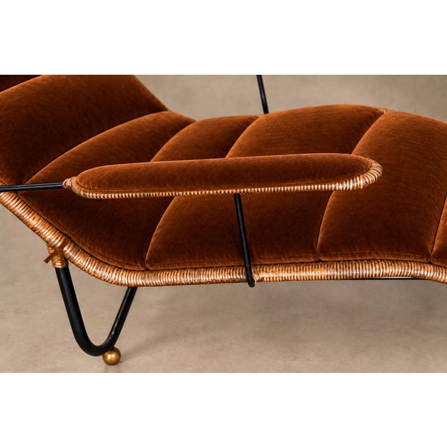 Brazilian Modern Sculptural Chaise in Wicker, Mohair, Steel and Brass, Att. Carlo Hauner, Brazil, 1950s For Sale - Image 15 of 18