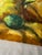 Yellow Vintage Mid Century Traditional Expressionist Still Life Original Oil Painting on Board, Yellow, Green & Goldenrod For Sale - Image 8 of 12