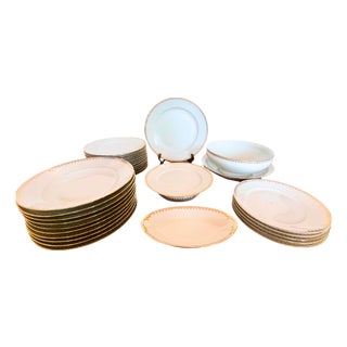 Vintage French Limoges Porcelain Dinner Set for Ten People, 1920s, Set of 32 For Sale