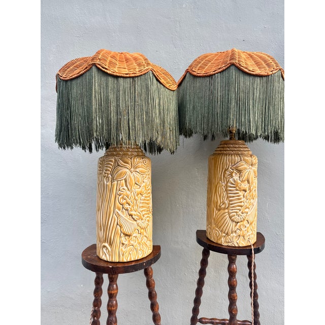 Vintage Mid-Century Ceramic Seahorse Relief Table Lamps, a Pair — Coastal Hollywood Regency, Rewired For Sale - Image 10 of 15