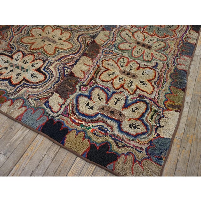 Great Multi Color With Unique Florid Design Antique American Hooked Rug For Sale - Image 10 of 12