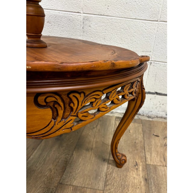 Vintage Louis XV Style Two Tiered Inlaid Marquetry Accent Table For Sale - Image 12 of 15
