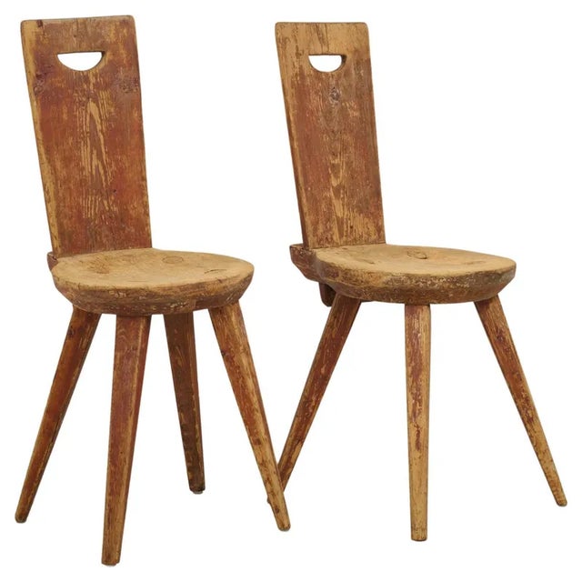 Antique Primitive Folk Art Chairs in Pine, Set of 2 For Sale - Image 11 of 11