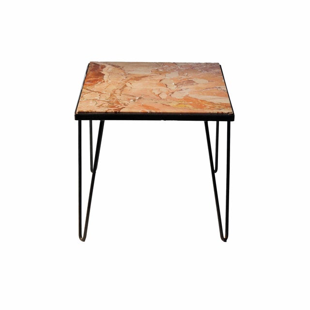 Mid Century Coffee Table Iron With Marble Top For Sale - Image 4 of 5