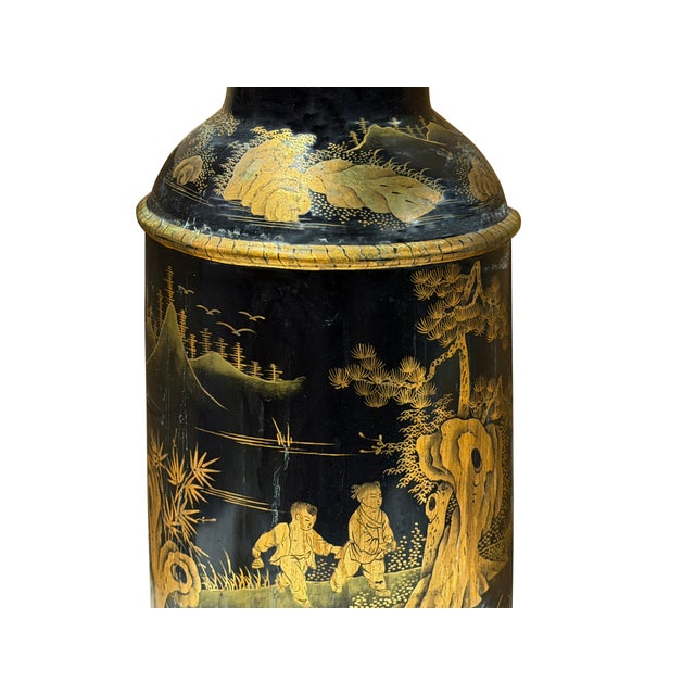 Vintage Chinese Export Black Lacquer Canister Urn Display Art Ws4954 For Sale - Image 10 of 13