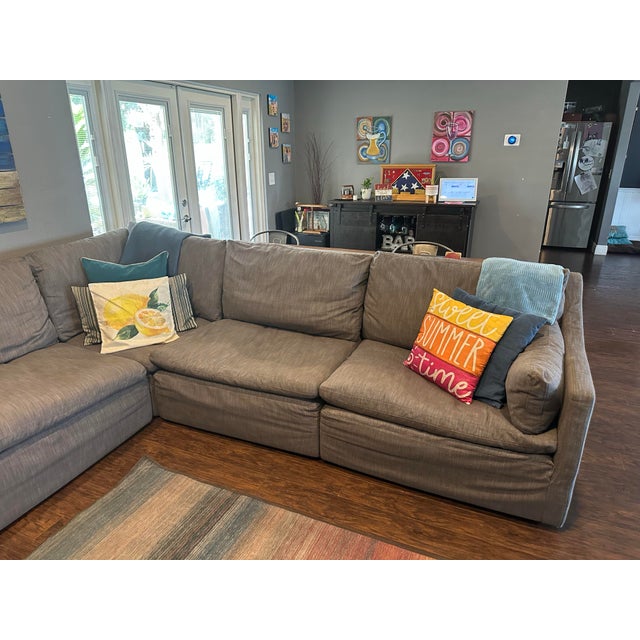 Restoration Hardware Restoration Hardware Cloud Slope Arm Modular Sectional in Gray Linen For Sale - Image 4 of 11