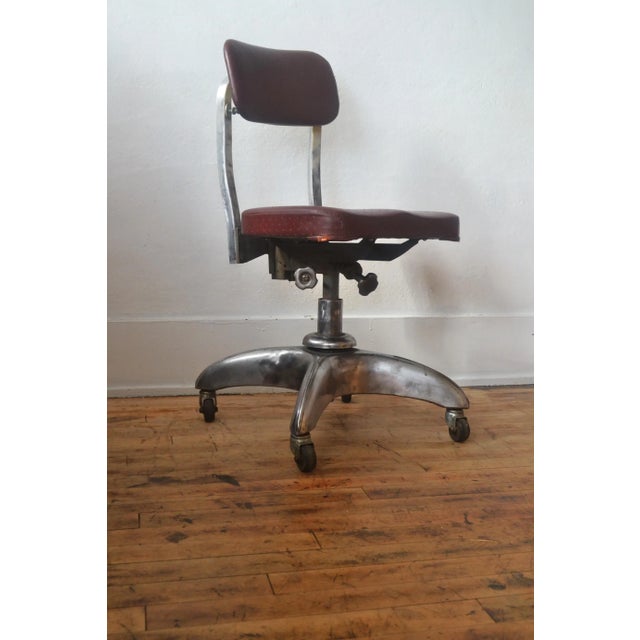 50's Steel and aluminum industrial office chair with polished propeller base on wheels with adjustable seat/seat back,...