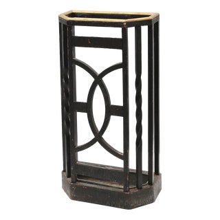 Art Deco Metal Umbrella Stand with Geometric Openwork and Brass Rim, Belgium, 1920s For Sale