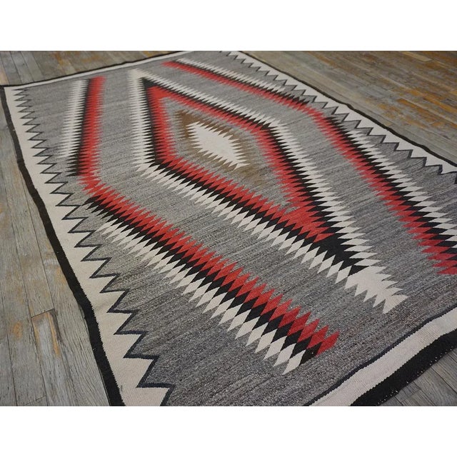 Tribal 1930s Gray Tribal Geometric Diamond American Navajo Rug 4'6'' X 6'8'' Flatweave Wool Carpet For Sale - Image 3 of 11