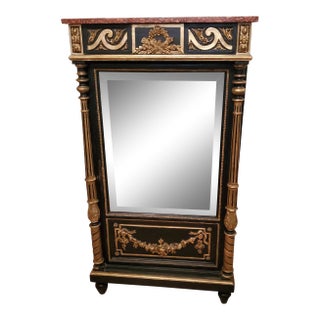 French Napoleon III Period Ebonized & Gilded Mirrored Single Door Cabinet For Sale