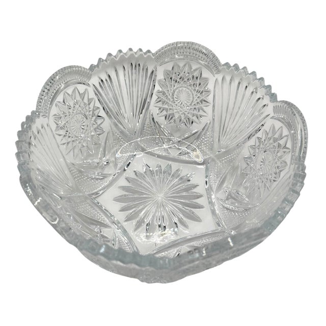 Glass Vintage American Brilliant Period Cut Glass Bowl With Hobstar Sawtooth Rim For Sale - Image 7 of 12
