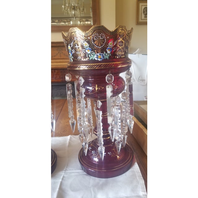 Antique Victorian Bohemian Ruby Mantel Candle Lusters - a Pair For Sale - Image 11 of 11