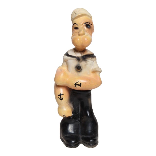 Vintage 1930s Carved and Painted Chalkware Popeye Figurine For Sale