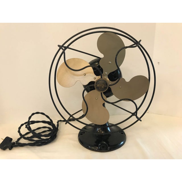 1921 Emerson Jr. electric fan. This one was called a plug and play. Original Japan black paint, blades have been painted...