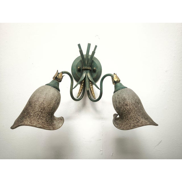 Two-Light Wheat Ear Wall Lamp with Murano Glass, 1980s For Sale - Image 10 of 10