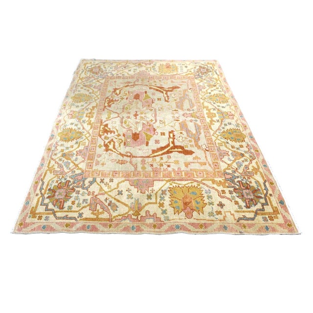 Condition: New Origin: Persia Design: Sultanabad Actual Size: 4.4 x 6.6 Color: Pink, Light Blue, Orange, Ivory Content: Wool