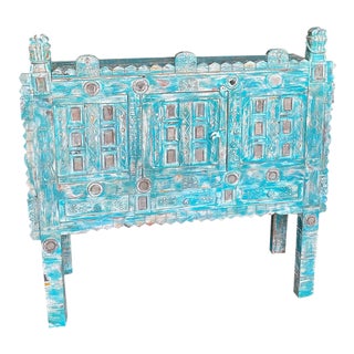 1920s Vintage Indian Damchiya, Blue Hope Solid Reclaimed Wood Console For Sale