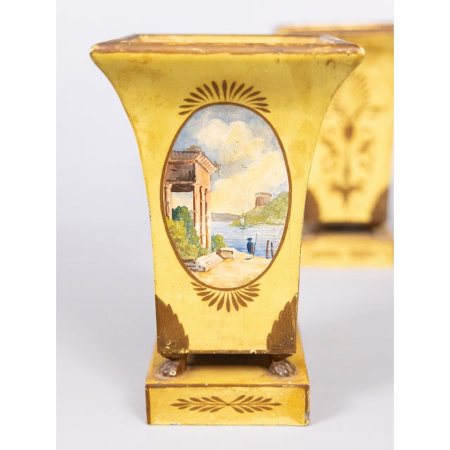 1900 - 1909 Antique French Yellow Tole Jardinieres Cachepots Urns - a Pair For Sale - Image 5 of 9