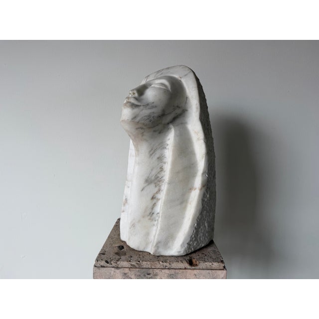 Contemporary 1980s Vintage Hand-Carved Marble Female Bust Sculpture For Sale - Image 3 of 12