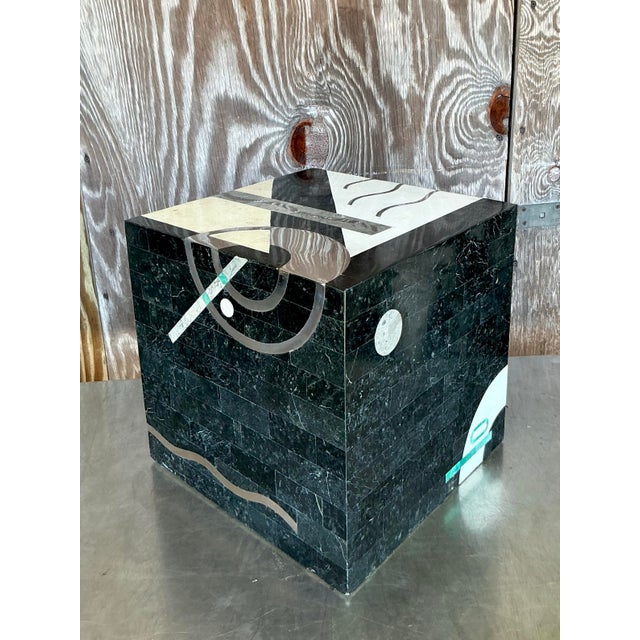 Metal Vintage Italian Tessellated Stone Cube After Oggetti For Sale - Image 7 of 12