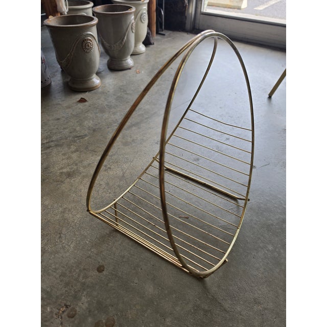 Vintage Mid-Century Modern Brass Hoop Wire Log Holder & Record Rack For Sale - Image 15 of 17