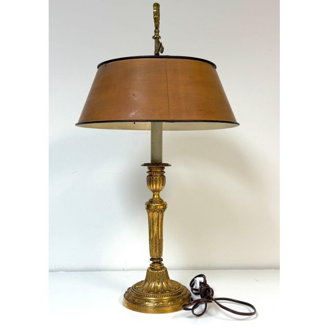 19th Century Louis XVI Style Ormolu Bouillotte Lamp, Ochre Tole Shade For Sale - Image 17 of 18