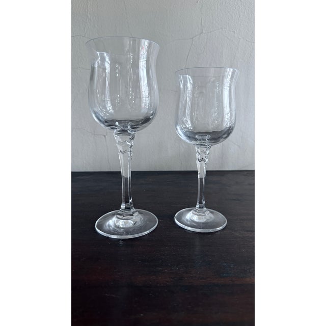 Vintage Towle Crystal Silhouette Water Goblets, Set of 8, Optic Bowl, Hexagon Stem For Sale - Image 10 of 13