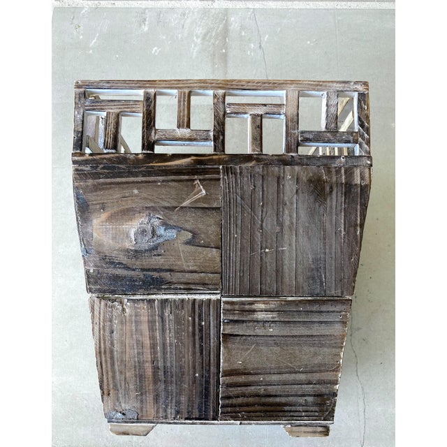 Late 20th Century Adirondack-Style Footed Knotty Wood Parquetry Jardinière or Basket With Jali-Inspired Trimmed Border For Sale - Image 10 of 18