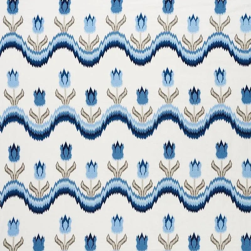 Sample - Schumacher Tulip Flamestitch Embroidery Fabric in Blue | Chairish