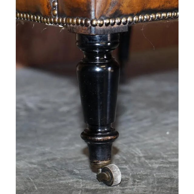 Set of Antique Regency Bolster Brown Leather Library Armchairs For Sale - Image 11 of 18