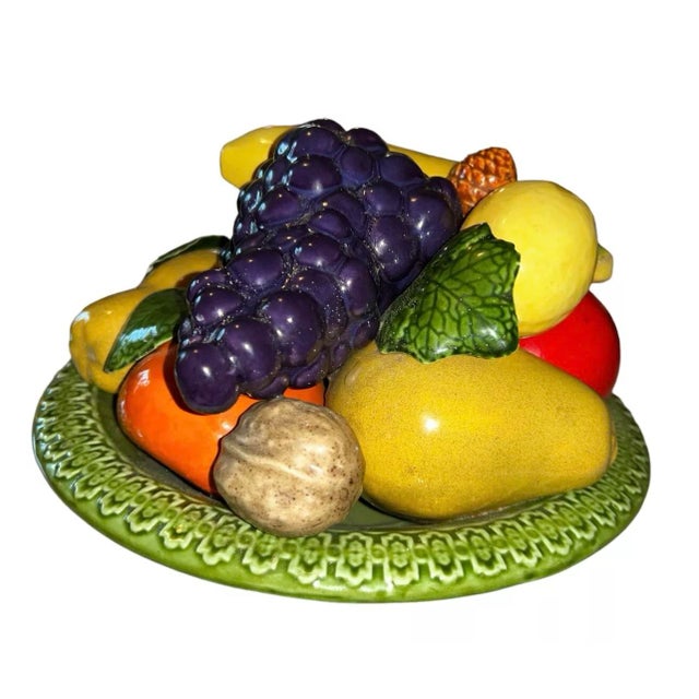 Mid 20th Century Mid 20th Century Majolica Ceramic Pottery Fruit Bowl Basket Centerpiece For Sale - Image 5 of 7