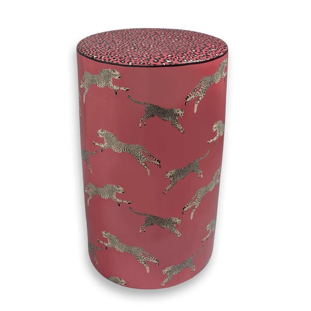 Port 68 Scalamandre Maison by Port 68 Leaping Cheetah Pink Garden Stool For Sale - Image 4 of 4