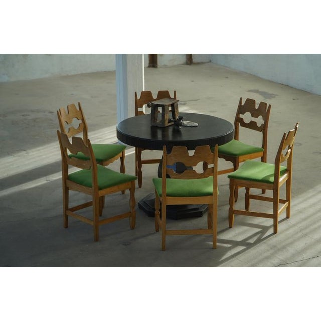 Vintage Razorblade Chairs in Oak and Green Mohair by Henning Kjærnulf, 1960s, Set of 6 For Sale - Image 10 of 18