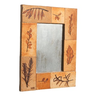 Vintage Botanical Ceramic Mirror by Raymonde Leduc for Vallauris, France, 1960s For Sale