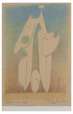 Leo Guida, Ottone Base Legno: Study for a Sculpture, Pencil & Pastel Drawing, 1980s