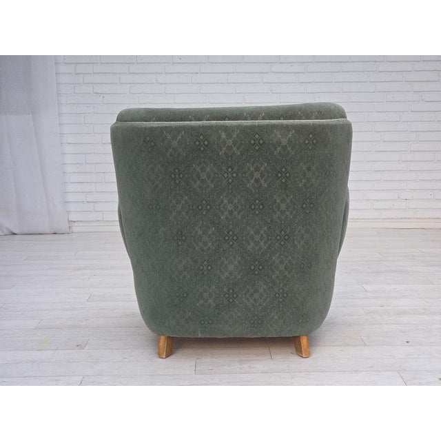 Vintage Danish Lounge Chair in Light Green Furniture Wool, 1960s For Sale - Image 10 of 18