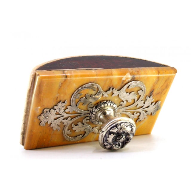 Orange Art Nouveau Silver Blotter with Cut-Out and Relief Handle on Stone Base For Sale - Image 8 of 9