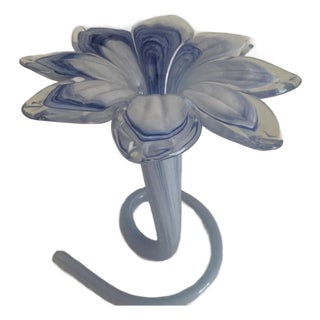 Lavorazione Arte Murano Glass Flower Blue Bud Vase From Italy For Sale