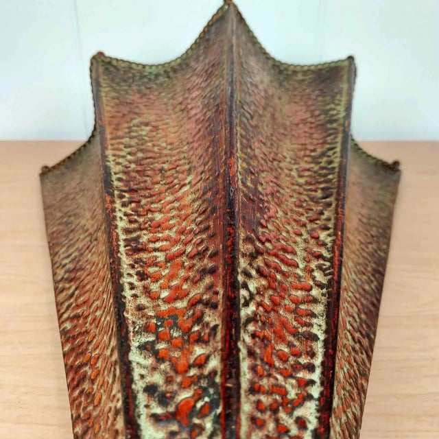Late 20th Century Hammered Metal Umbrella Holder Planter Wall Hanging Textured Patina Umbrella Art For Sale - Image 5 of 9