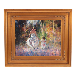 Painting of Mother and Daughter in a Colorful Landscape by Robert Hagan (Born 1947)