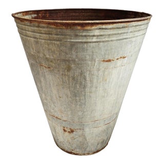 Vintage Industrial Farmhouse French Galvanized Bin Planter For Sale