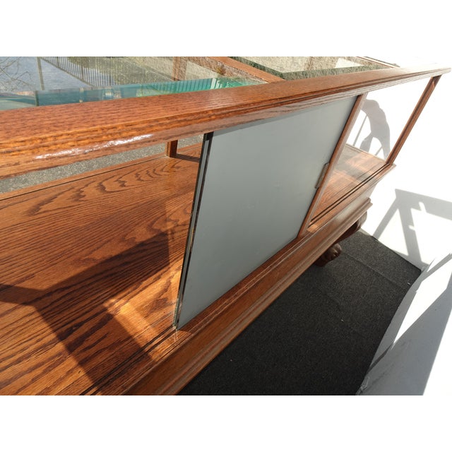 Large Vintage French Country Mercantile Store Display Case Floor Cabinet W Mirror Doors For Sale - Image 11 of 16